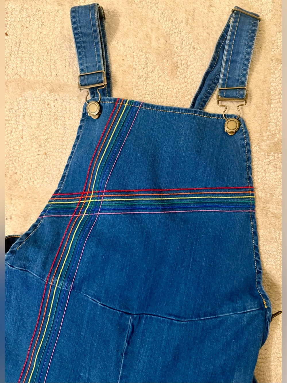 Vintage Wide-Leg Overalls with Rainbow Stripes — women’s small - Picture 2 of 8